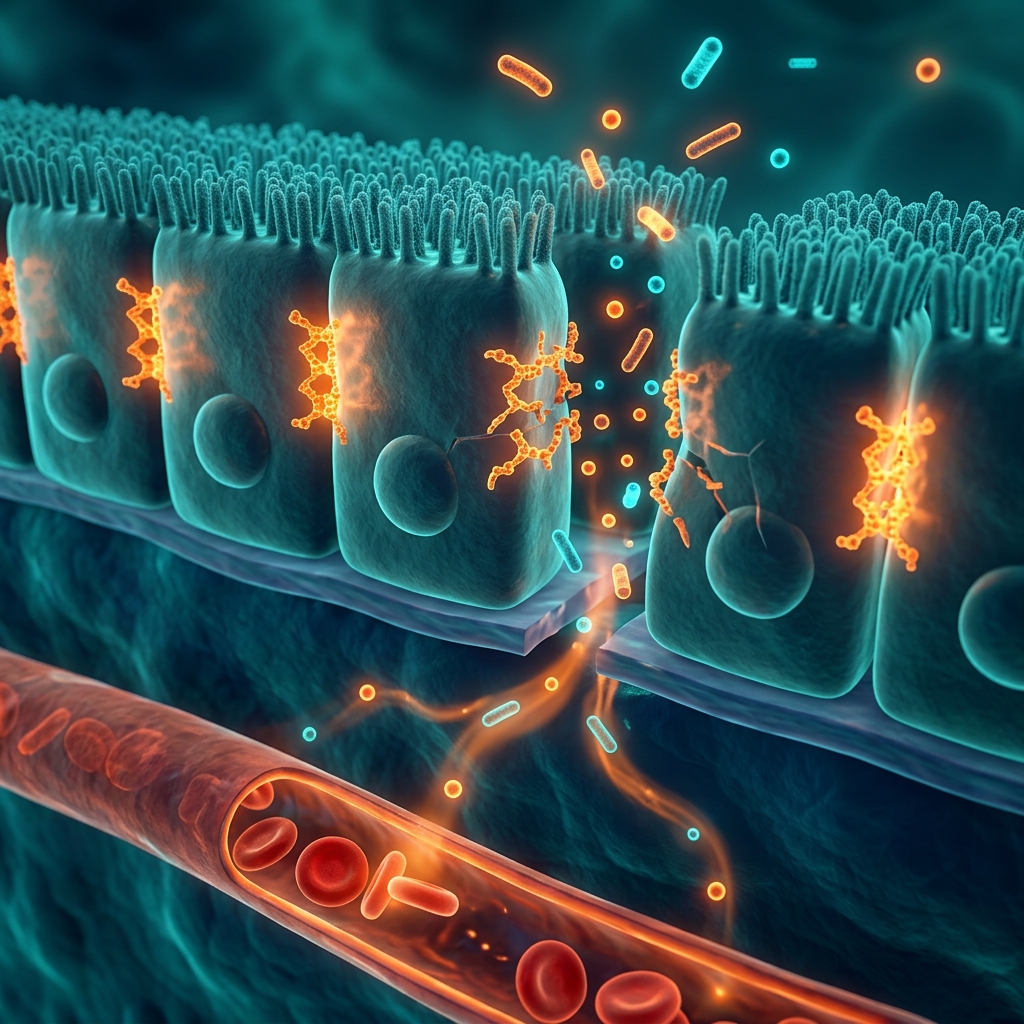 3D render of leaky gut barrier and tight junctions breaking apart