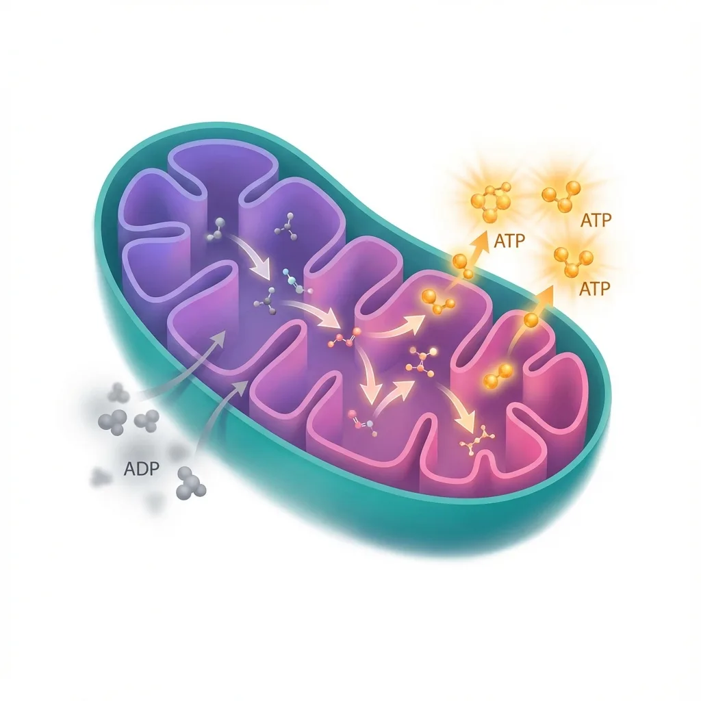 3D render of a healthy mitochondrion producing ATP